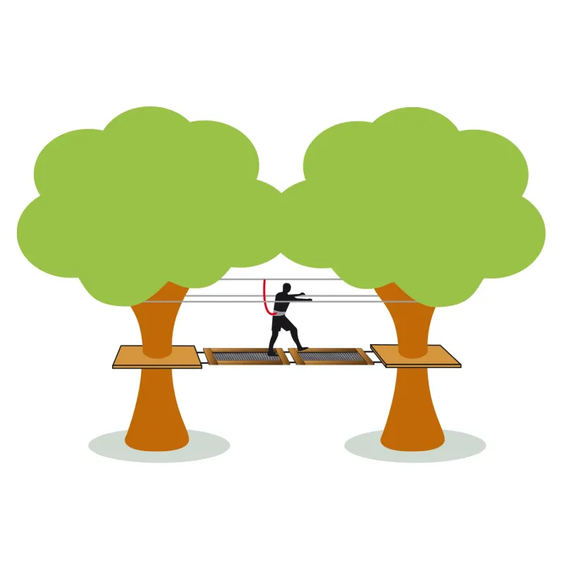 Discover wooden apparatus adapted to treetop adventure courses for everyone. 