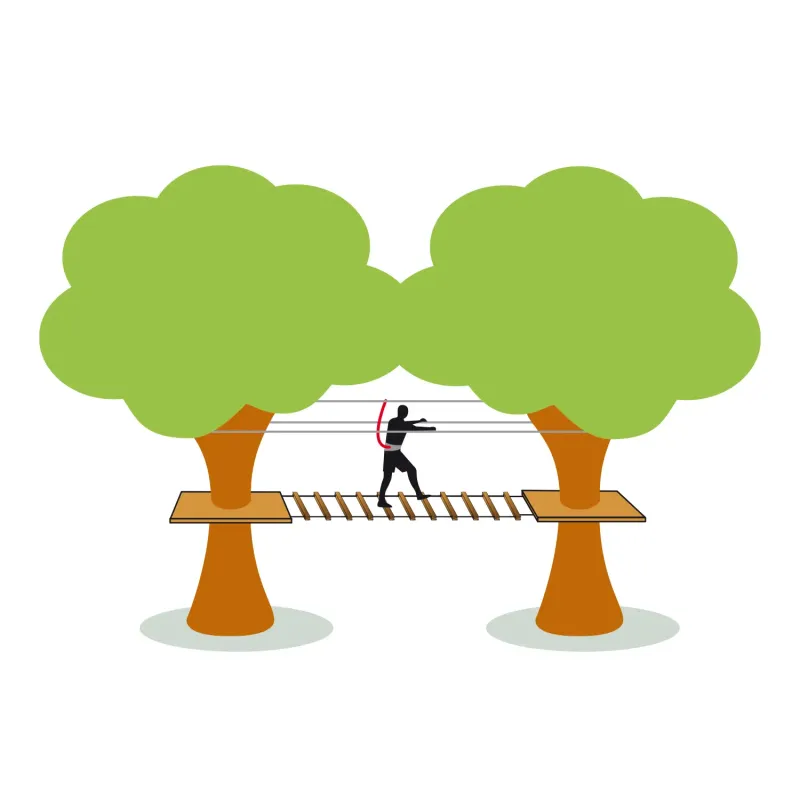 Wooden apparatus designed for treetop adventure parks for children and adults. 